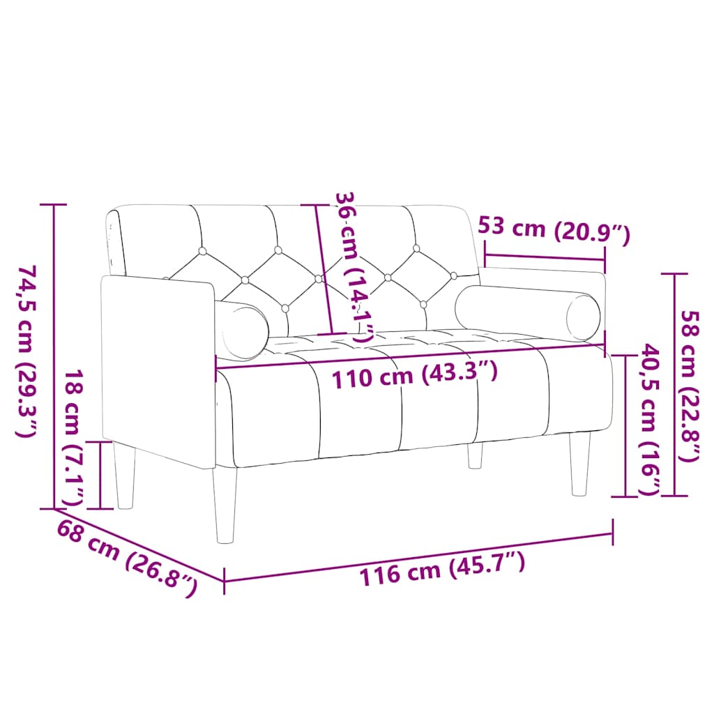 Sofá-luvas com rolos 110 cm veludo creme
