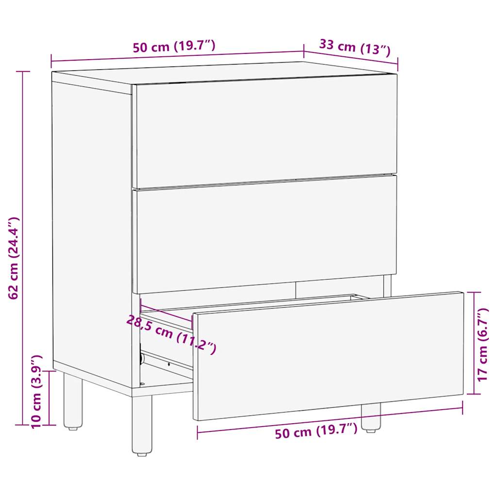 Bedside table 50x33x62cm solid rough mango wood black