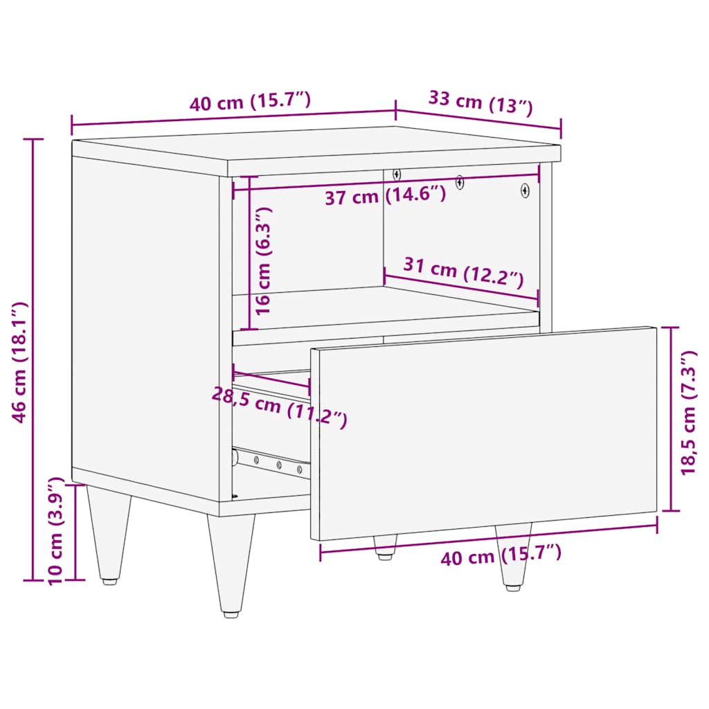 Bedside table 40x33x46 cm solid mango wood