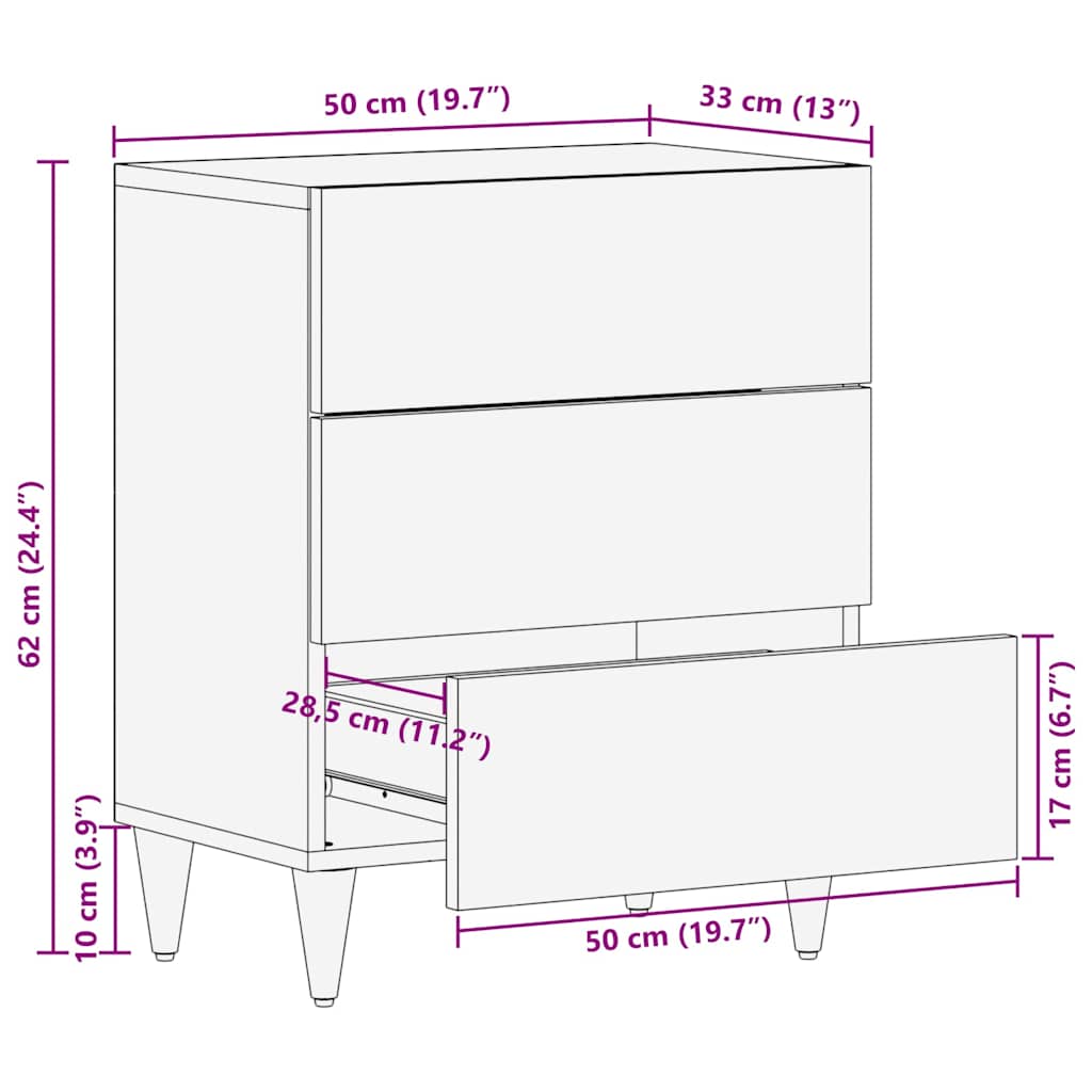 Bedside table 50x33x60 cm solid mango wood