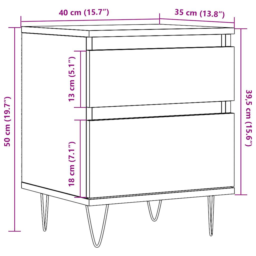 Mesas cabeceira 2pcs 40x35x50cm derivados madeira madeira velha