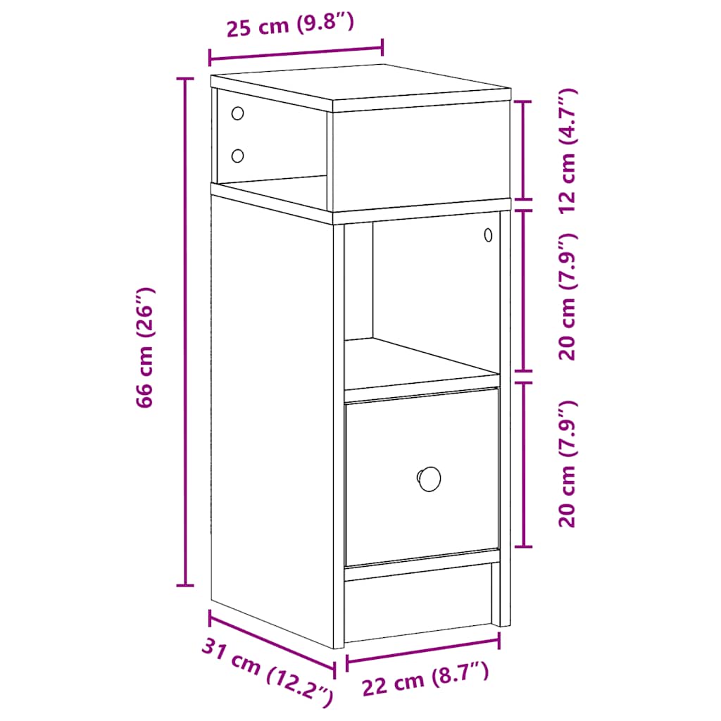 Mesas de cabeceira 2pcs com gaveta 25x31x66 cm cinzento cimento