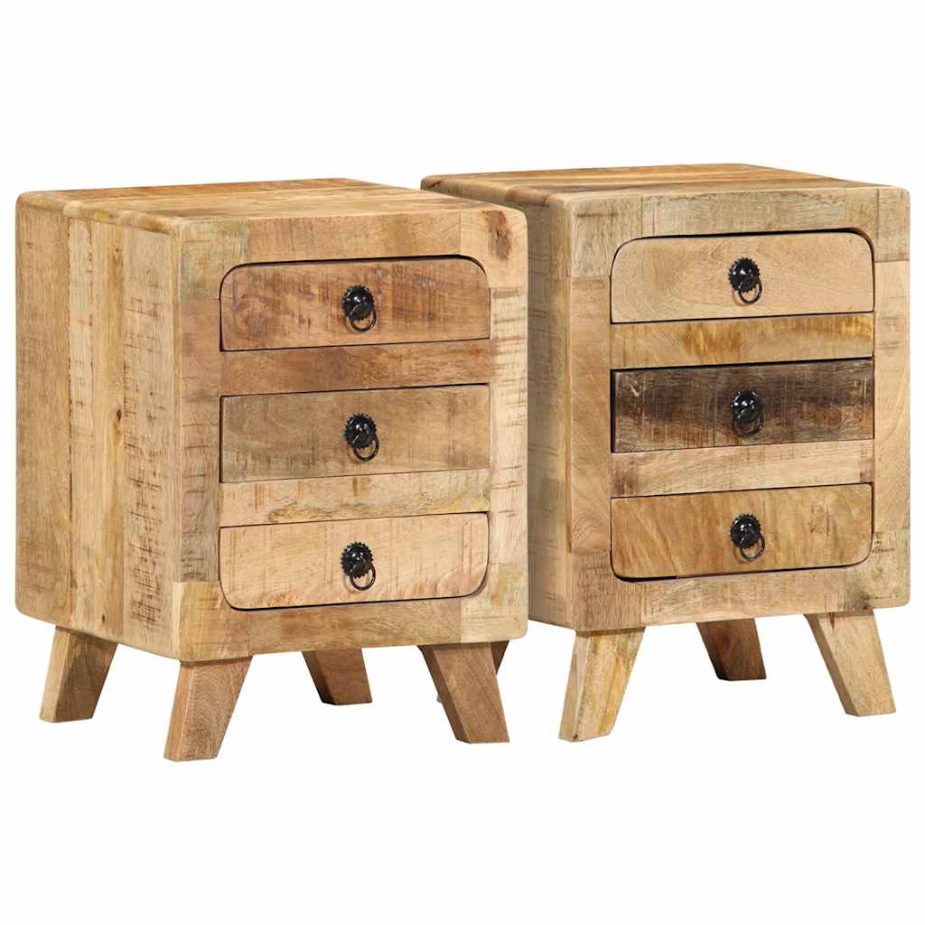 Bedside tables 2 pcs 37x32x50 cm solid rough mango wood