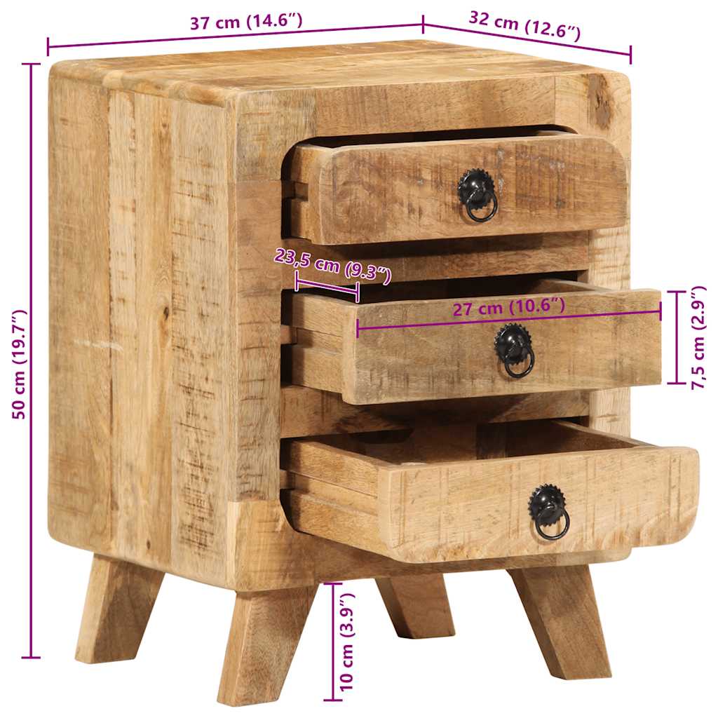Bedside tables 2 pcs 37x32x50 cm solid rough mango wood