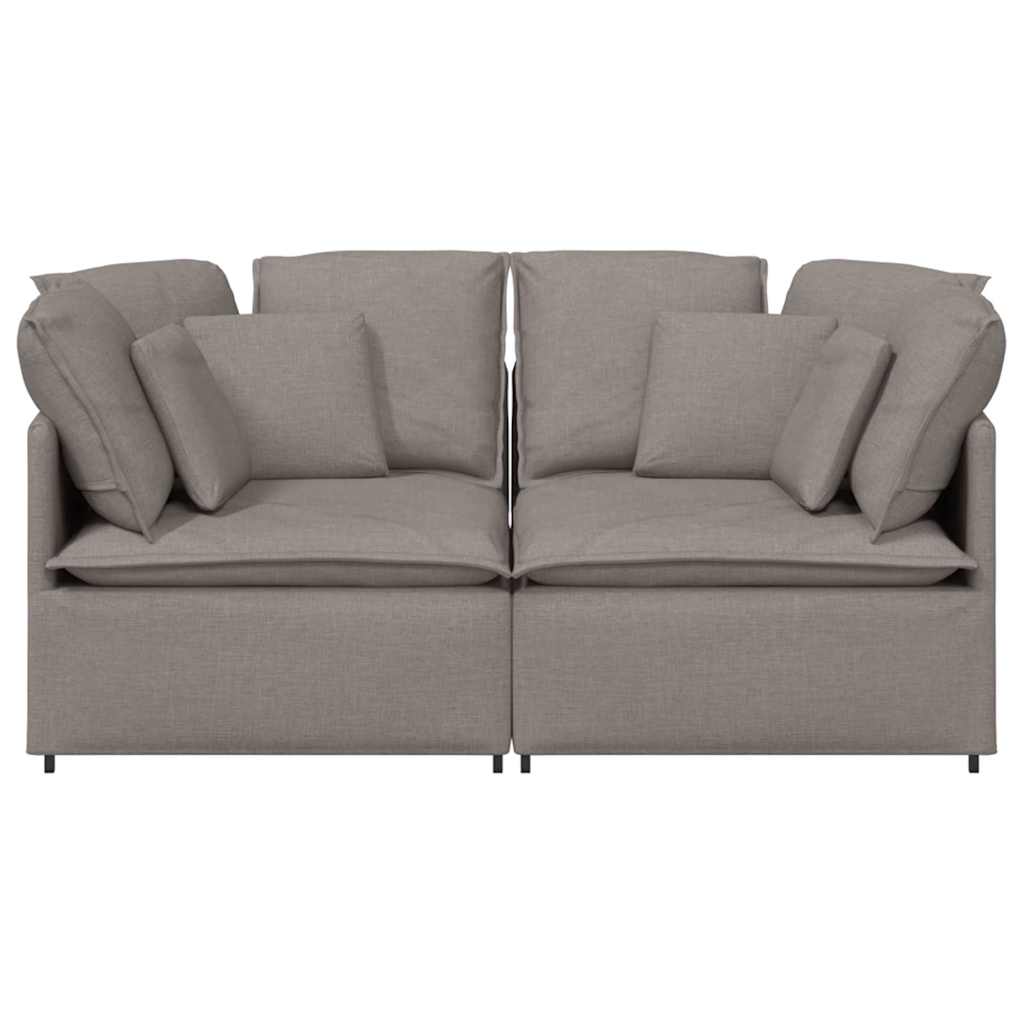 Sofá modular com almofadas tecido castanho-acinzentado