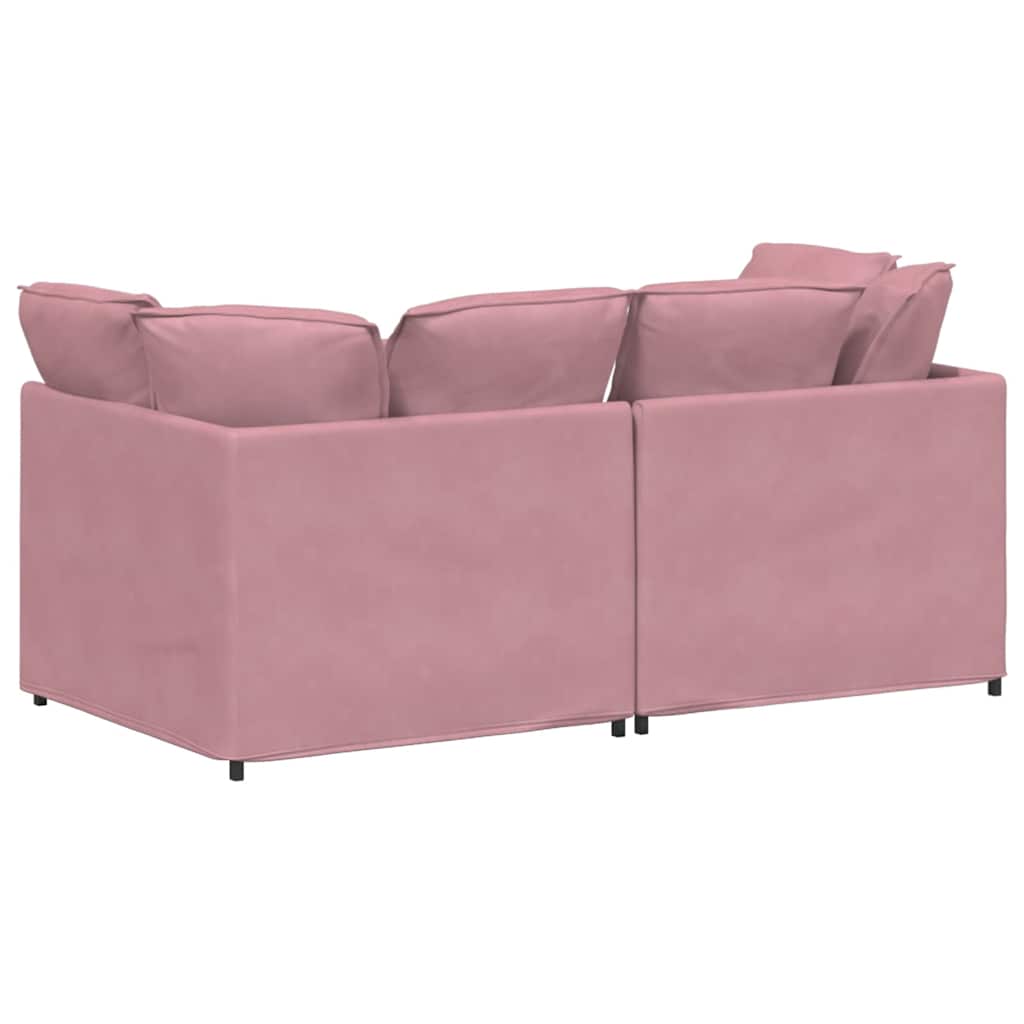 Sofá modular com almofadas veludo rosa