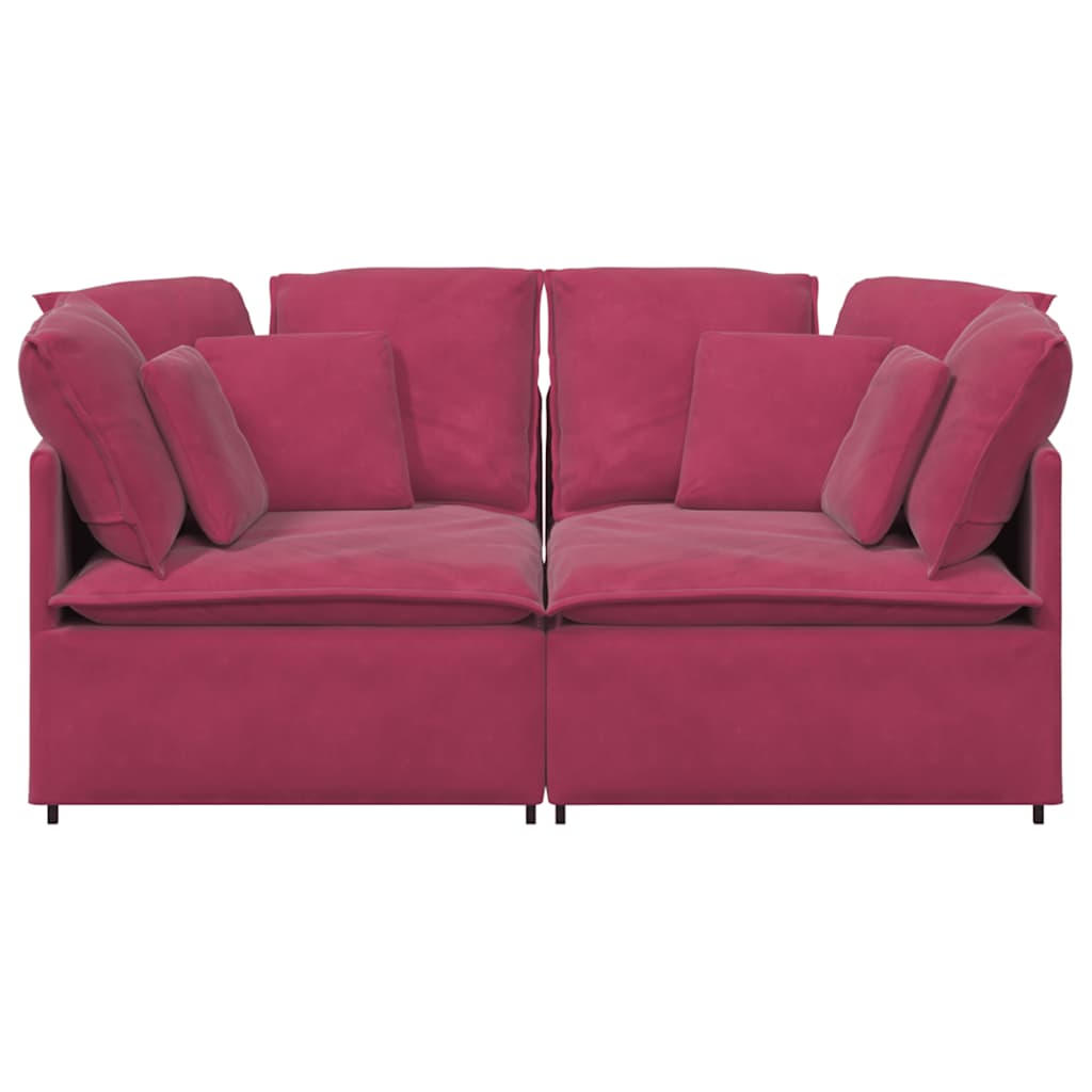 Sofá modular com almofadas veludo vermelho tinto