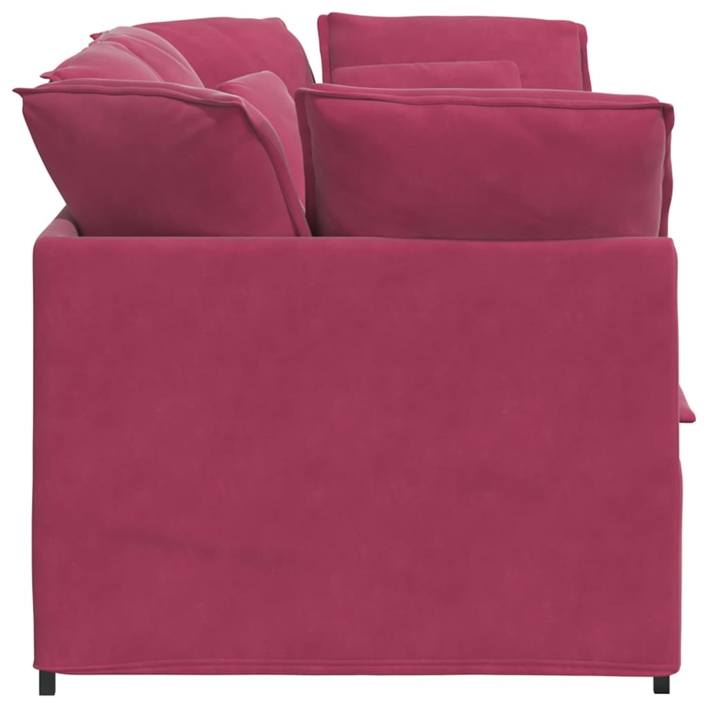 Sofá modular com almofadas veludo vermelho tinto