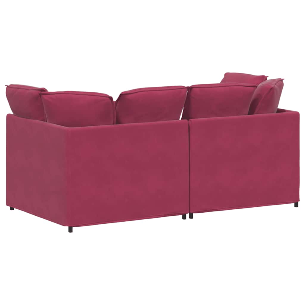 Sofá modular com almofadas veludo vermelho tinto