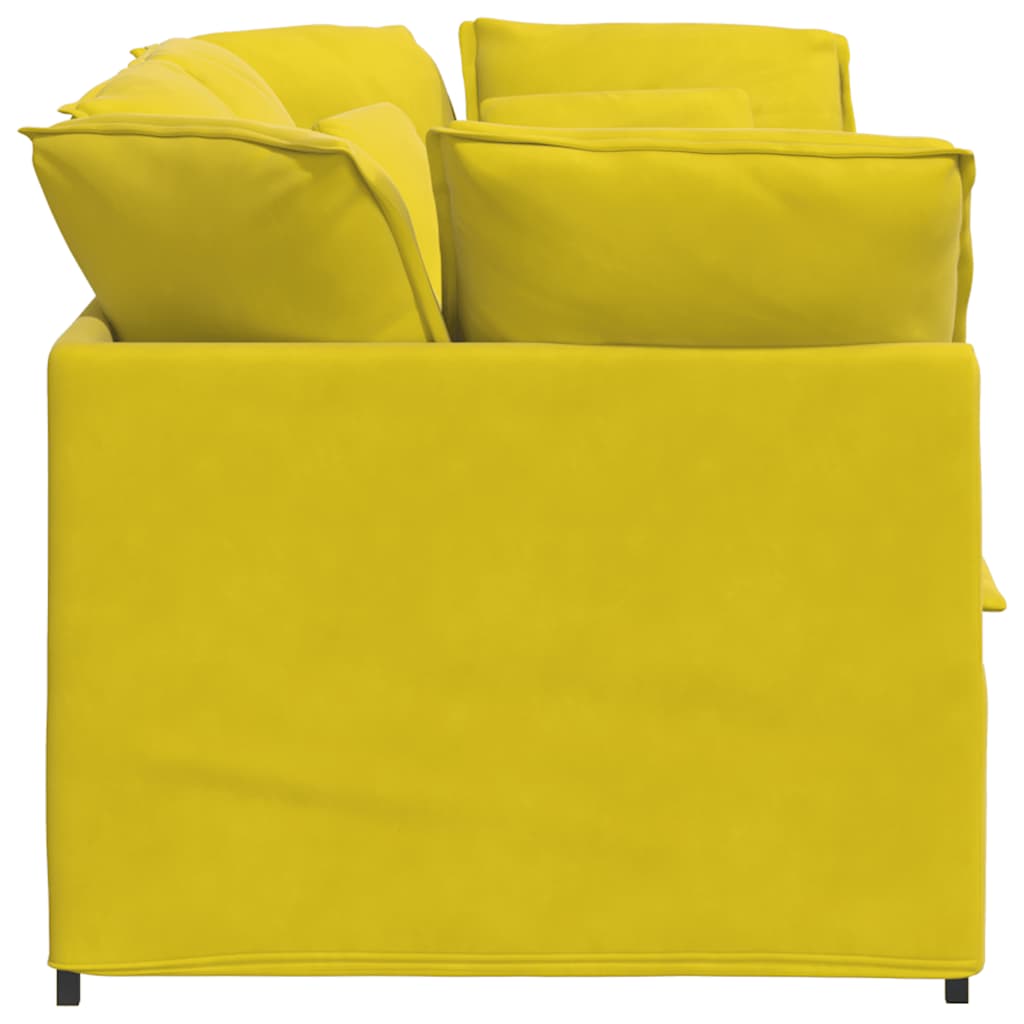 Sofá modular com almofadas veludo amarelo