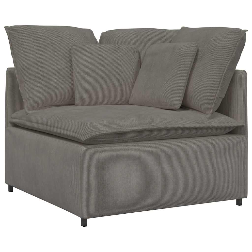 Sofá modular com almofadas tecido corduroy cinzento-claro