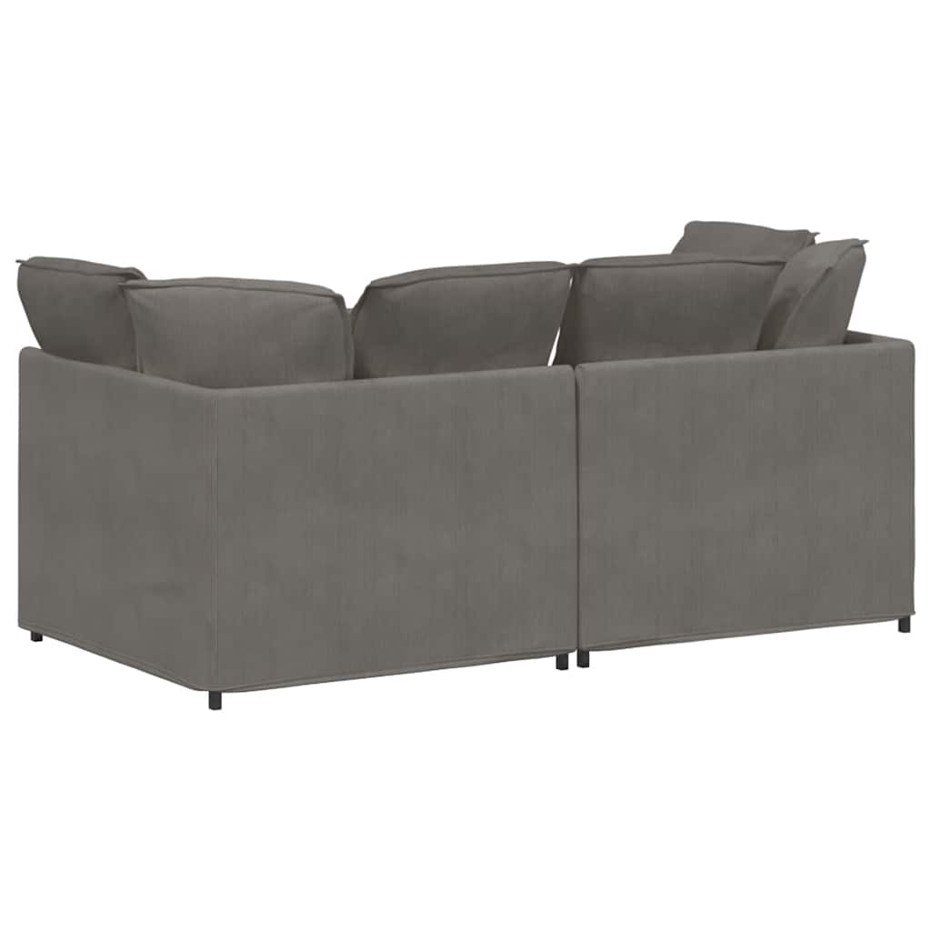 Sofá modular com almofadas tecido corduroy cinzento-claro