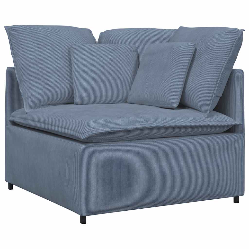 Sofá modular com almofadas tecido corduroy azul