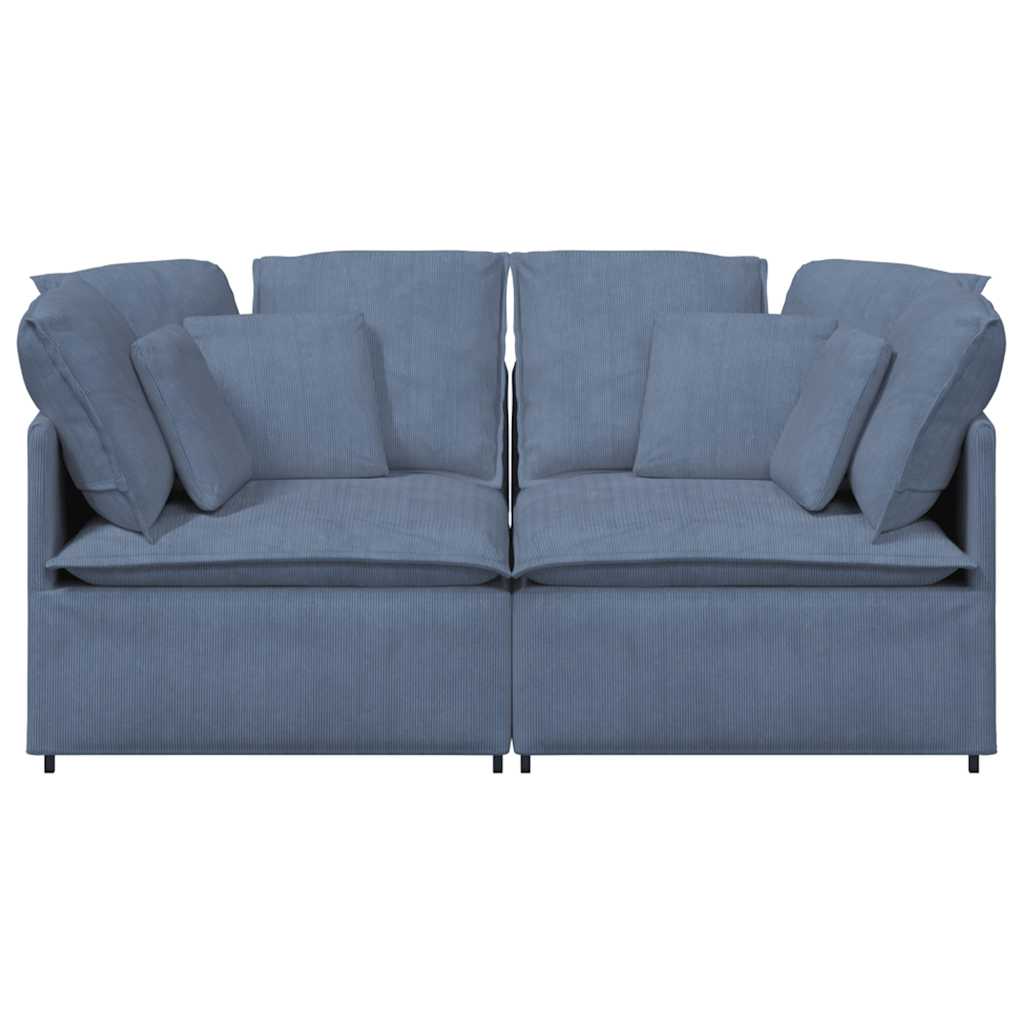 Sofá modular com almofadas tecido corduroy azul