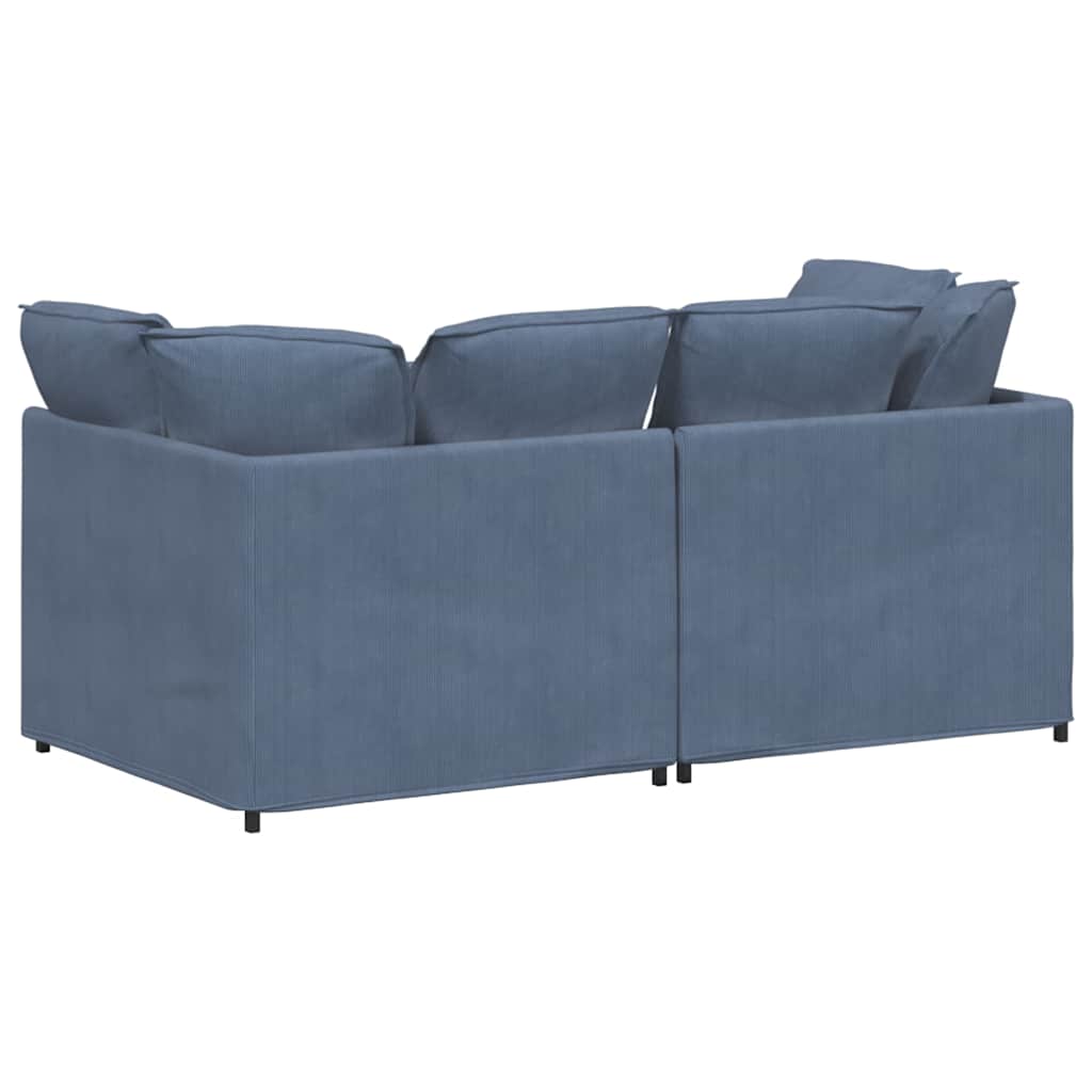 Sofá modular com almofadas tecido corduroy azul