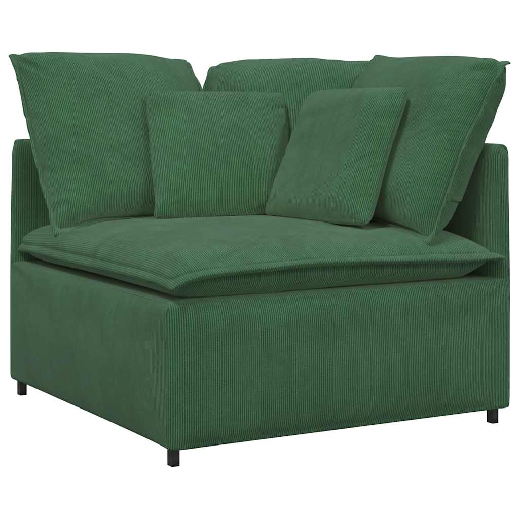 Sofá modular com almofadas tecido corduroy verde escuro
