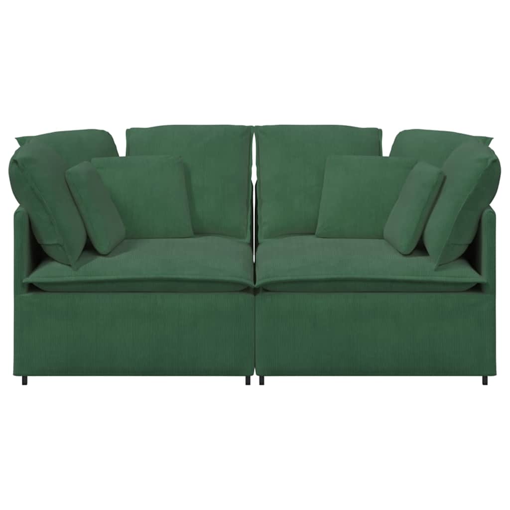 Sofá modular com almofadas tecido corduroy verde escuro