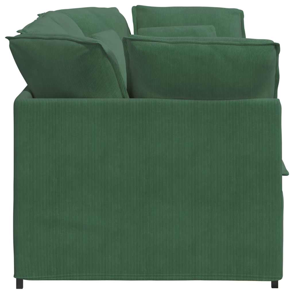 Sofá modular com almofadas tecido corduroy verde escuro