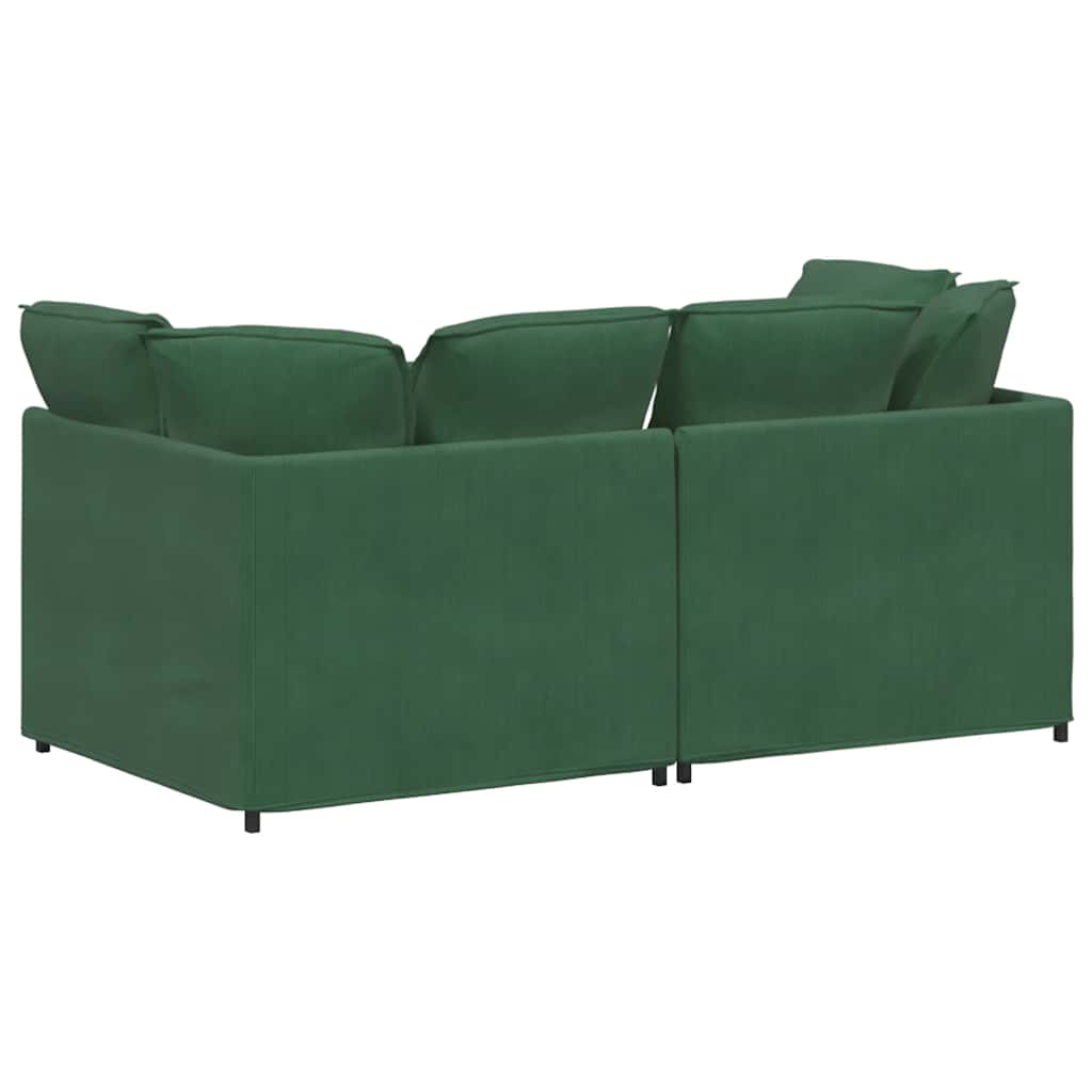 Sofá modular com almofadas tecido corduroy verde escuro