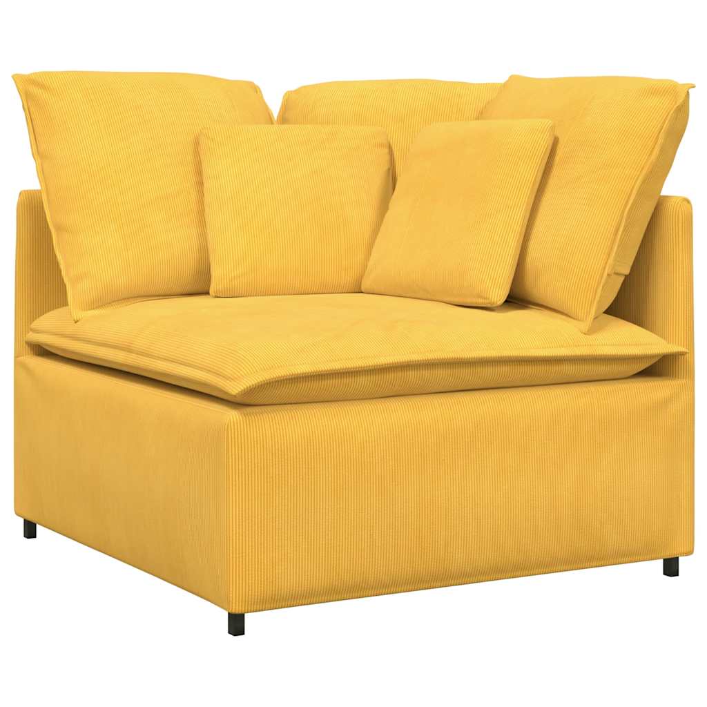 Sofá modular com almofadas tecido corduroy amarelo-claro