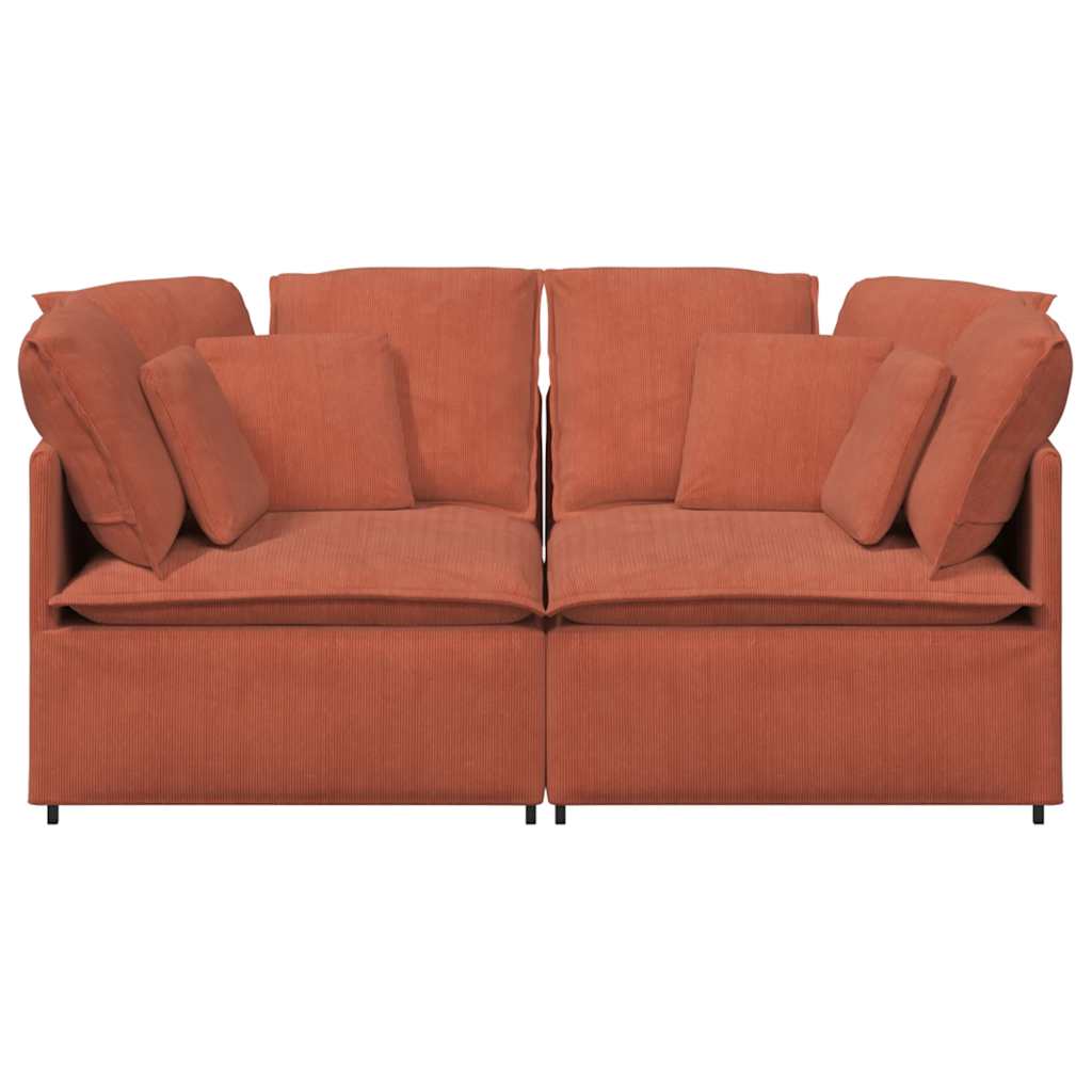 Sofá modular com almofadas tecido corduroy laranja vermelho