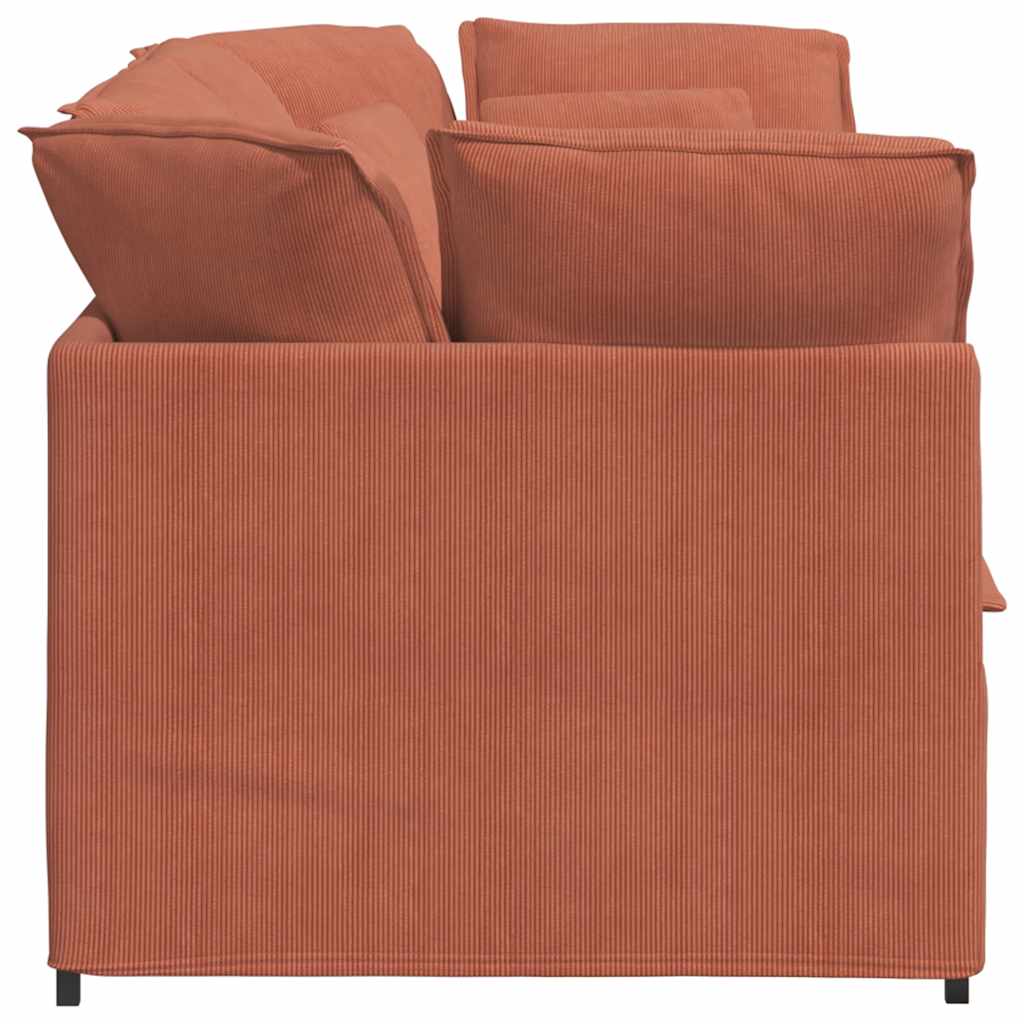 Sofá modular com almofadas tecido corduroy laranja vermelho