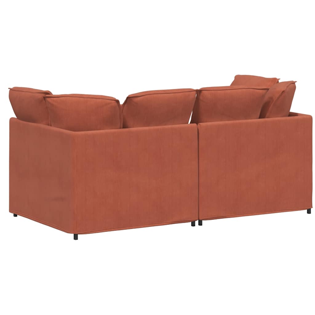 Sofá modular com almofadas tecido corduroy laranja vermelho