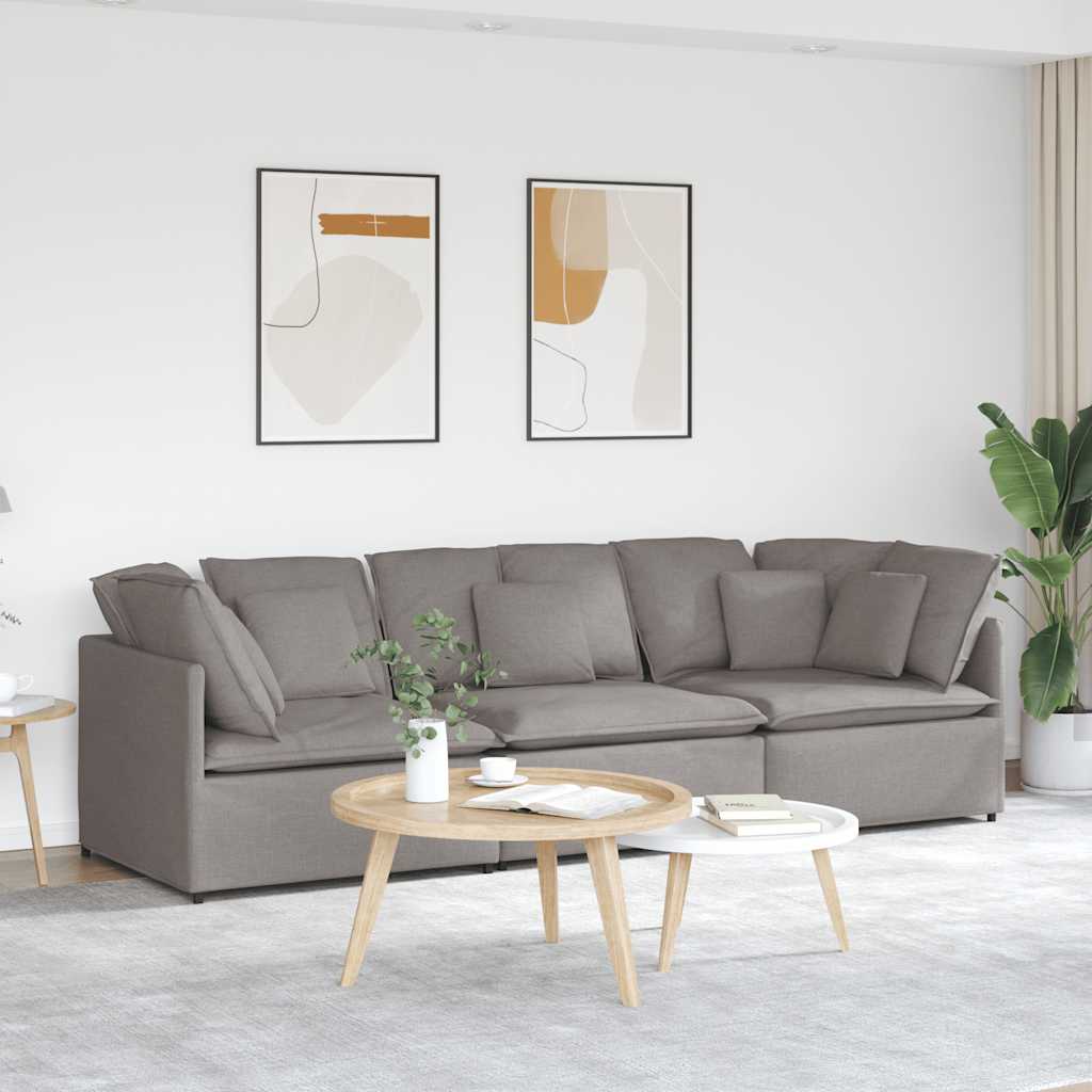 Sofá modular com almofadas tecido castanho-acinzentado