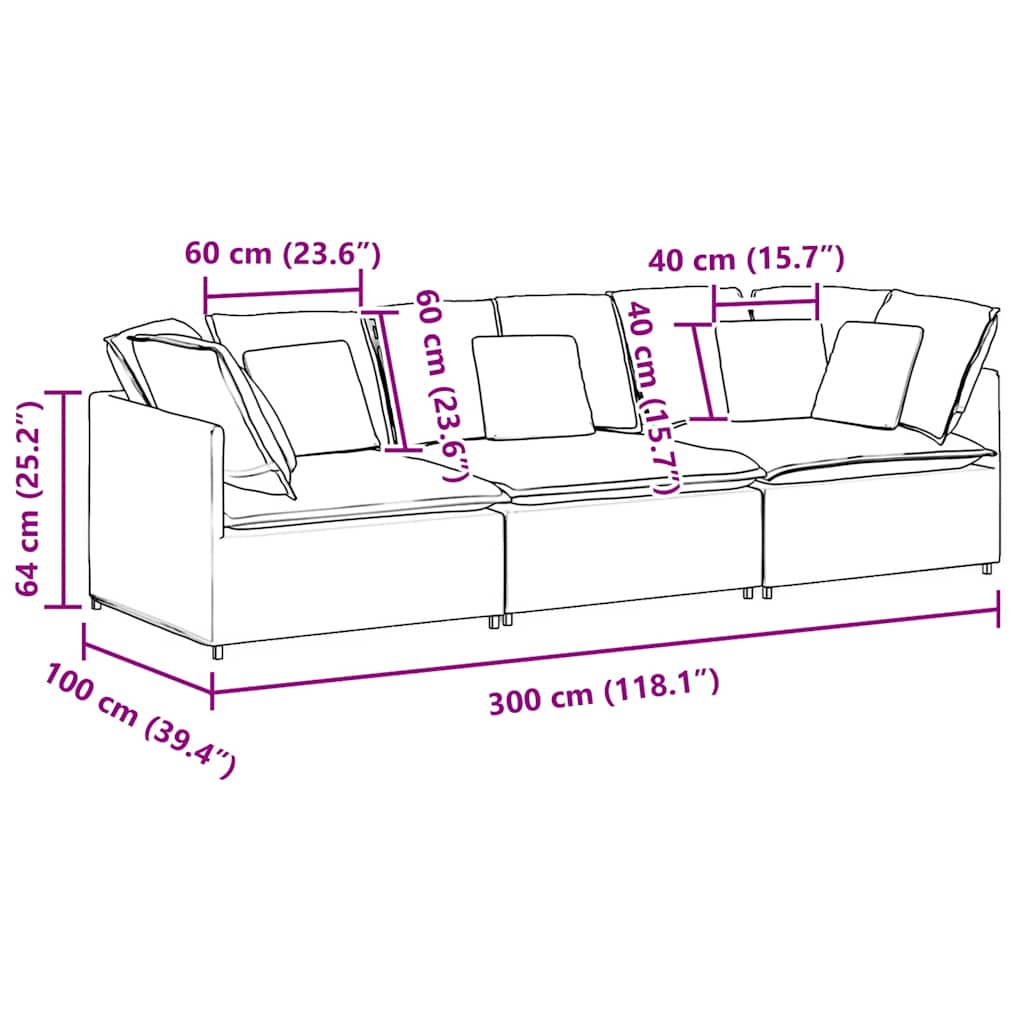 Sofá modular com almofadas tecido amarelo-claro