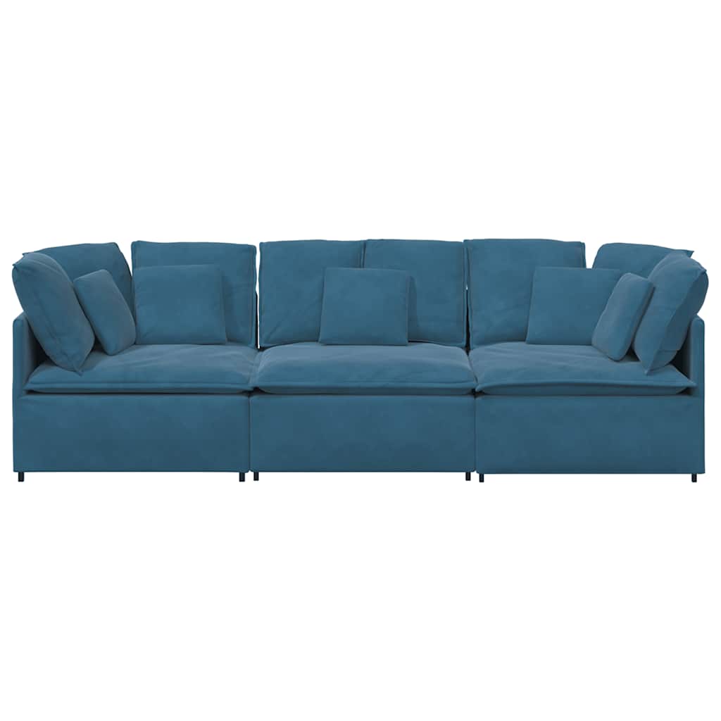 Sofá modular com almofadas veludo azul