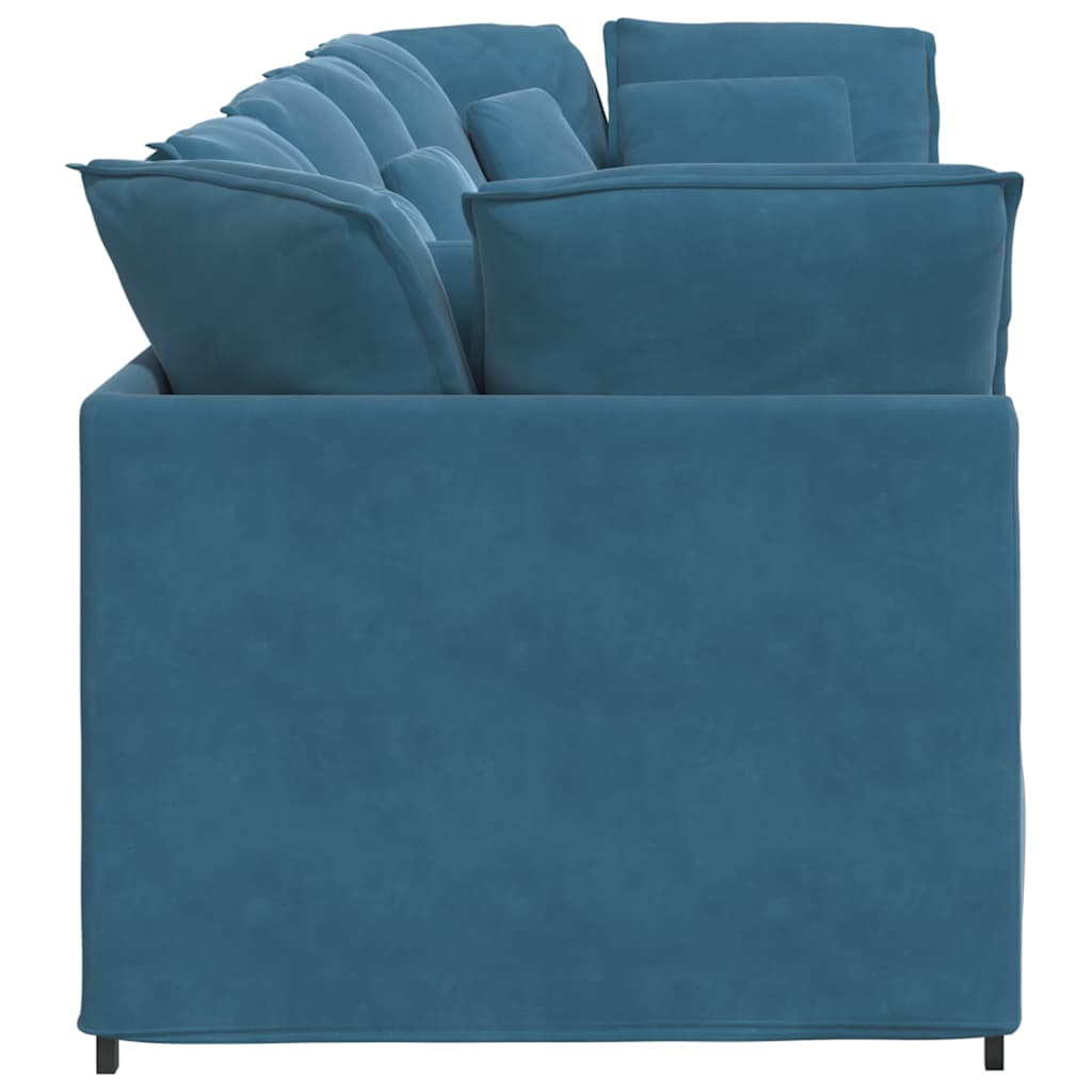 Sofá modular com almofadas veludo azul