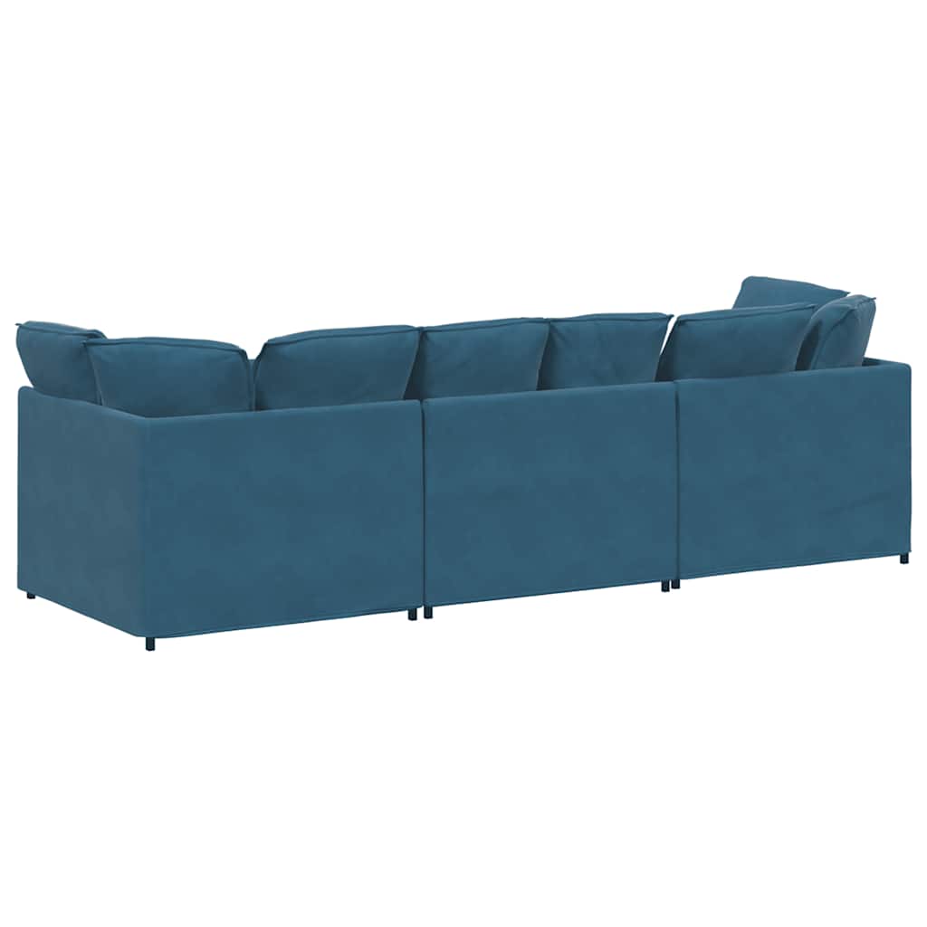 Sofá modular com almofadas veludo azul