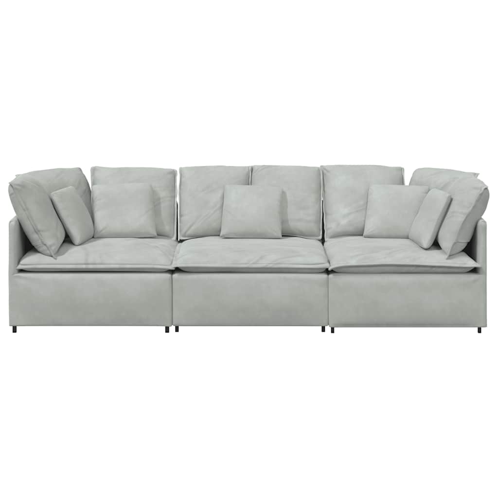 Sofá modular com almofadas veludo cinzento-claro