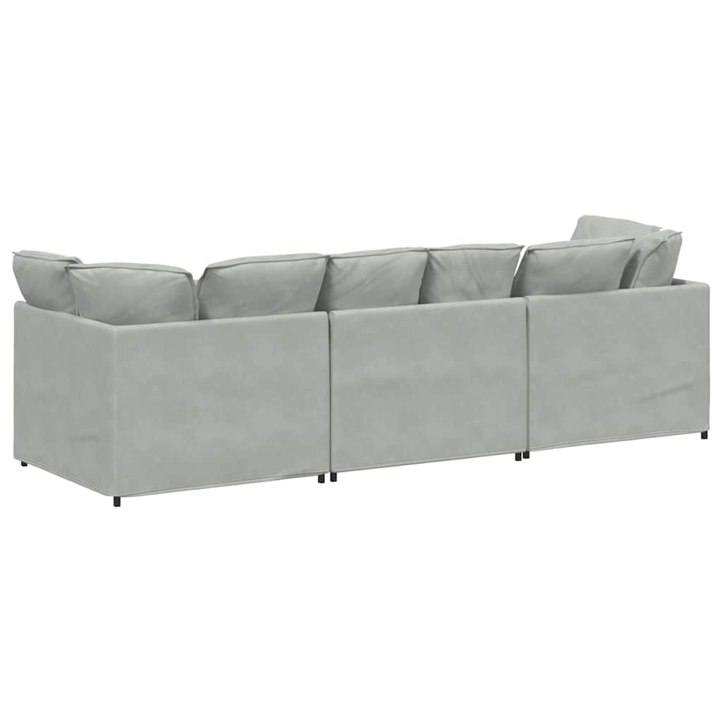 Sofá modular com almofadas veludo cinzento-claro