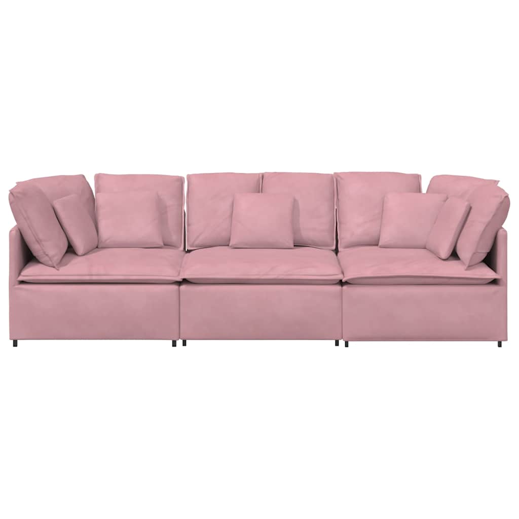 Sofá modular com almofadas veludo rosa