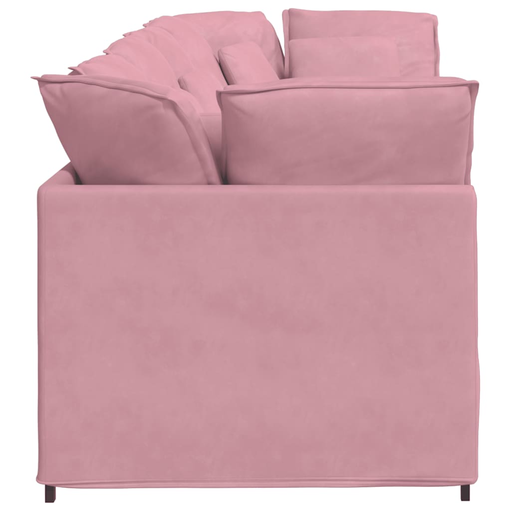 Sofá modular com almofadas veludo rosa