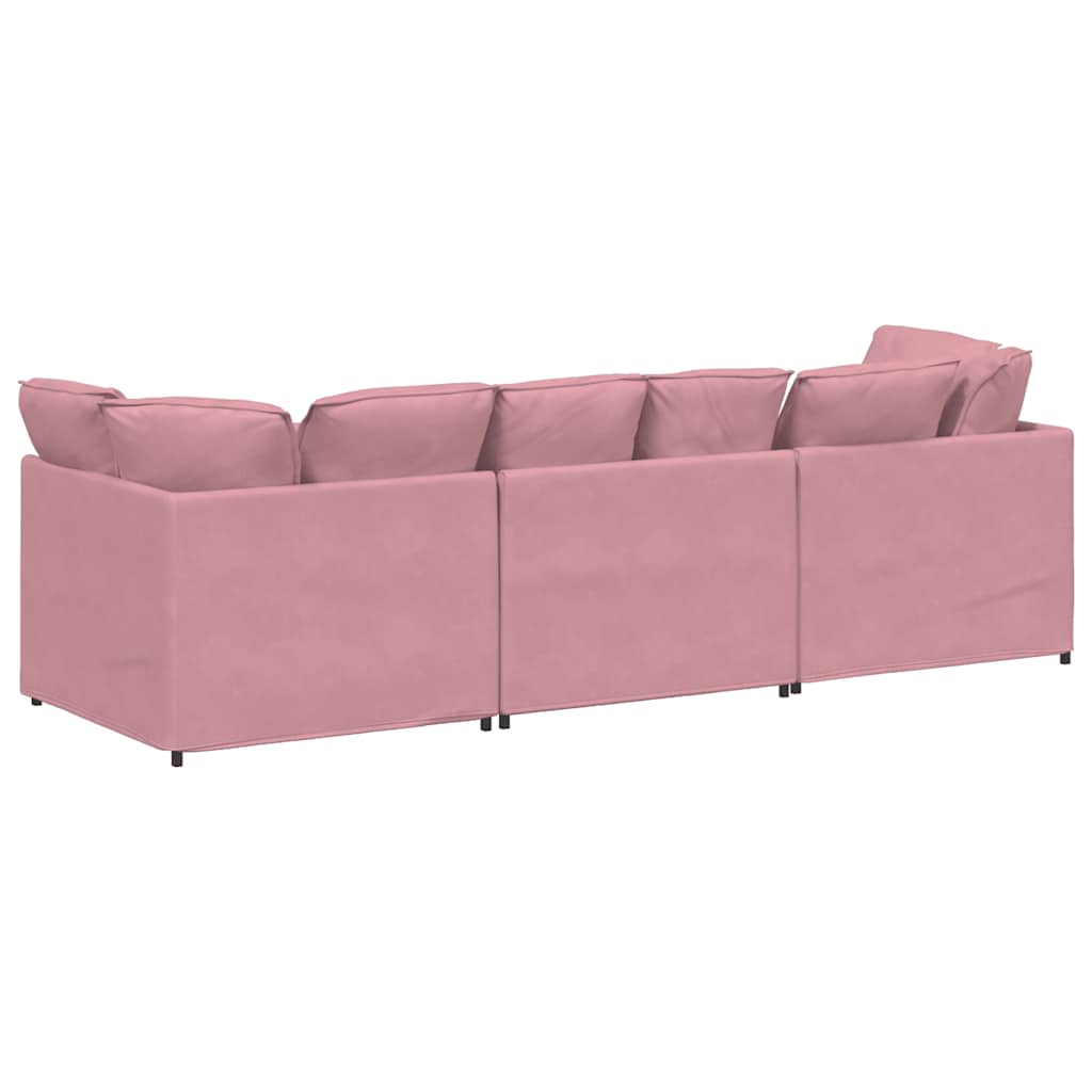 Sofá modular com almofadas veludo rosa
