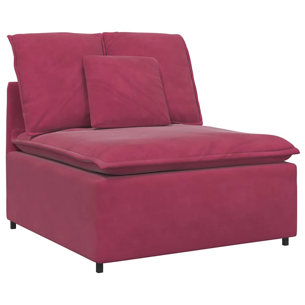 Sofá modular com almofadas veludo vermelho tinto