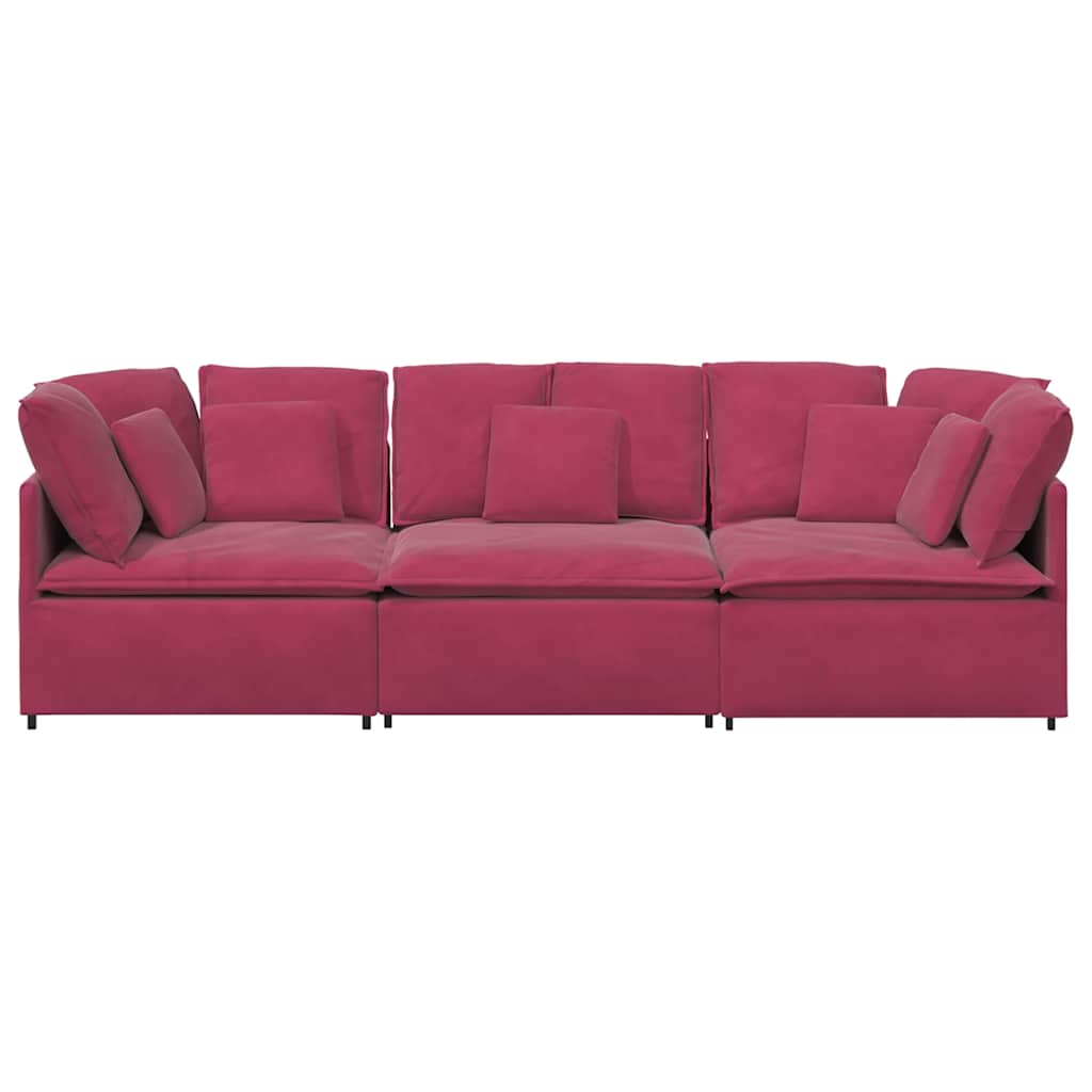 Sofá modular com almofadas veludo vermelho tinto
