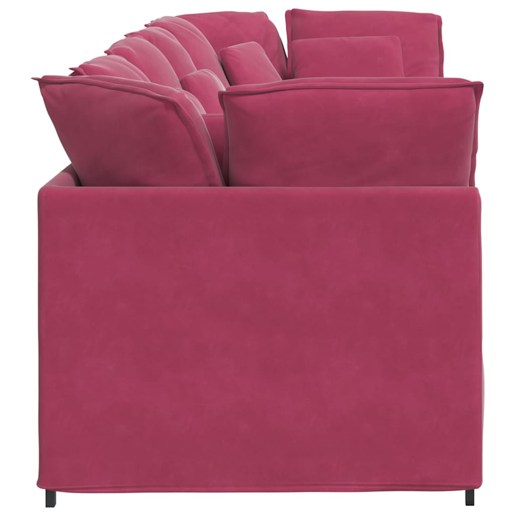 Sofá modular com almofadas veludo vermelho tinto