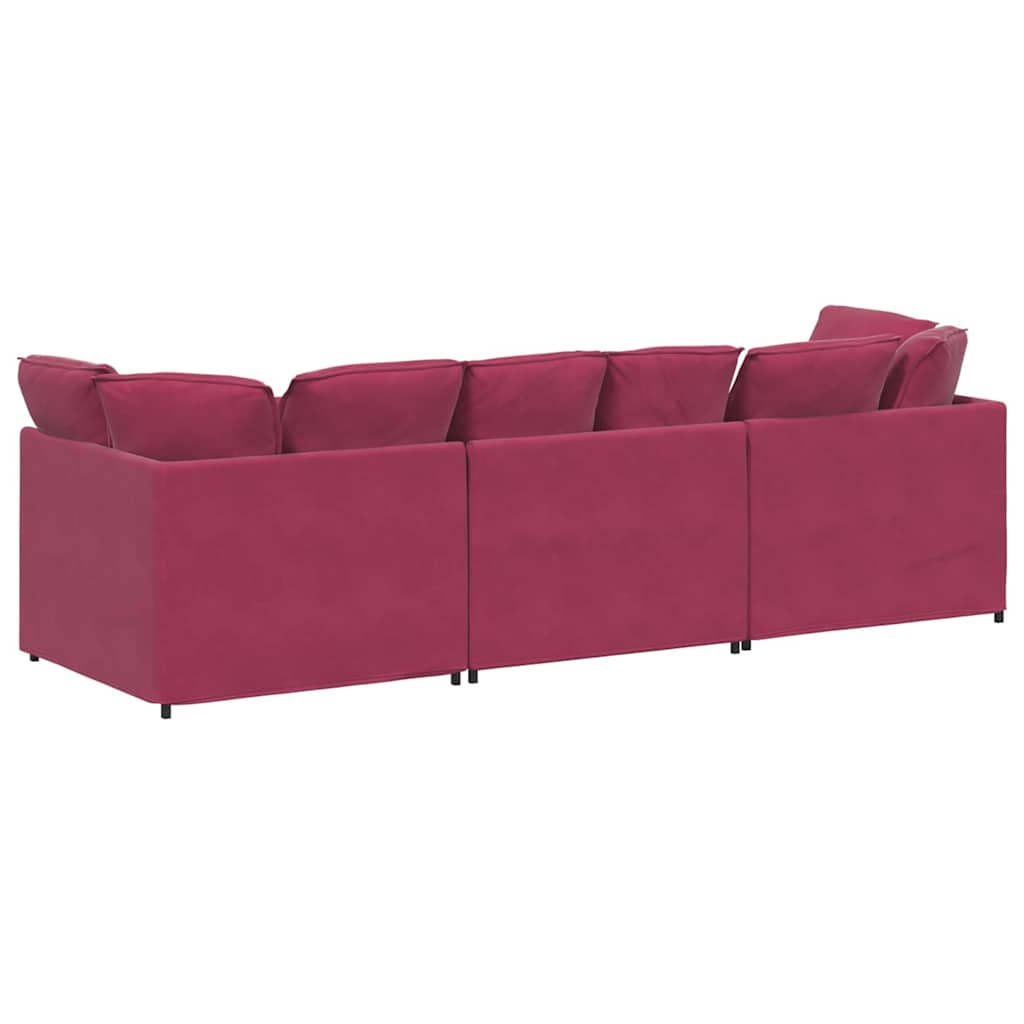 Sofá modular com almofadas veludo vermelho tinto