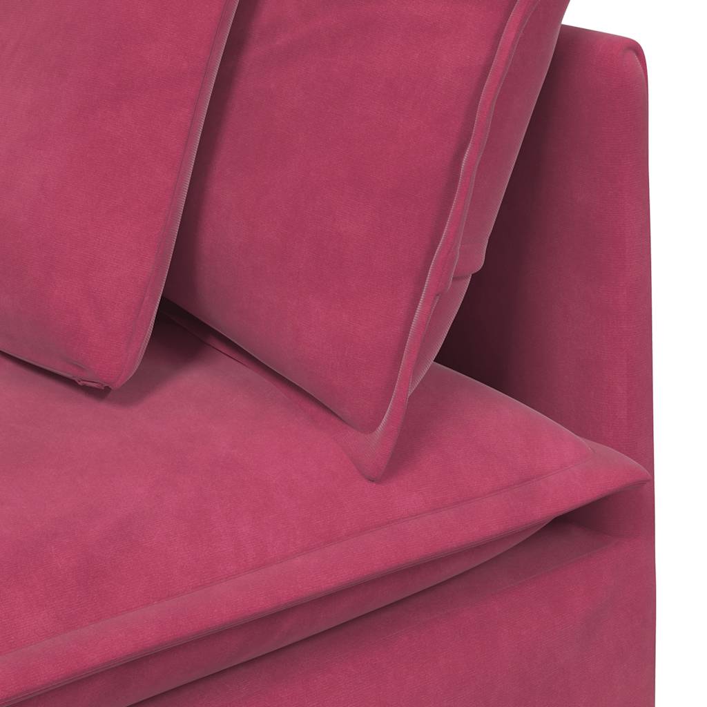 Sofá modular com almofadas veludo vermelho tinto