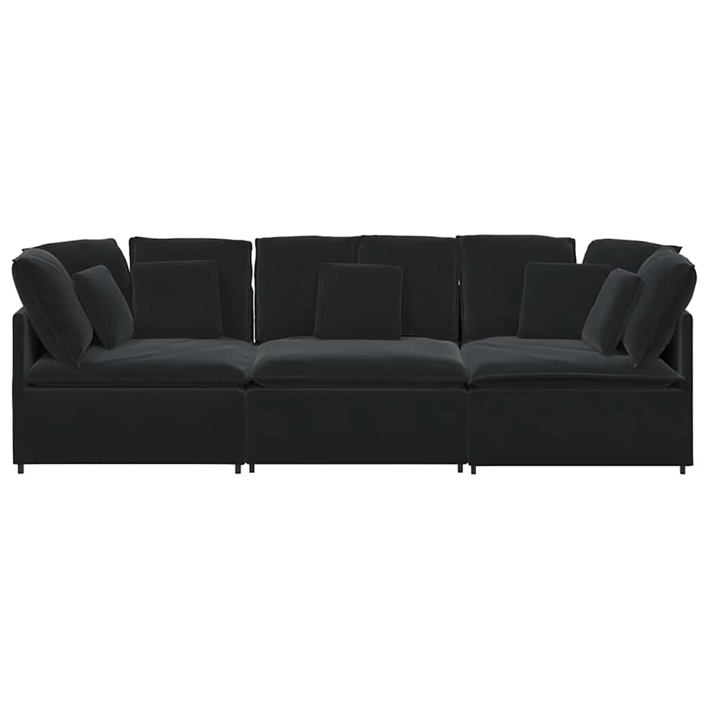 Sofá modular com almofadas veludo preto