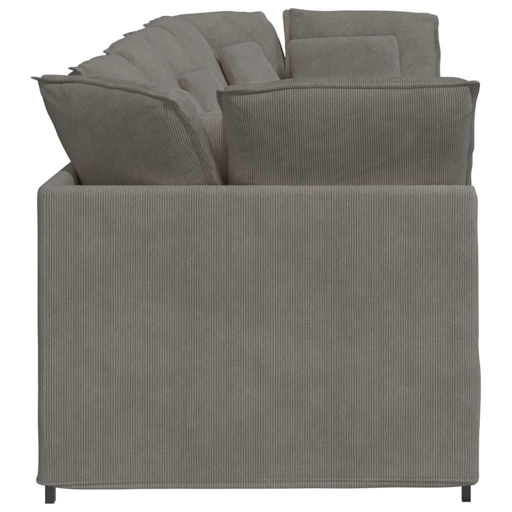 Sofá modular com almofadas tecido corduroy cinzento-claro