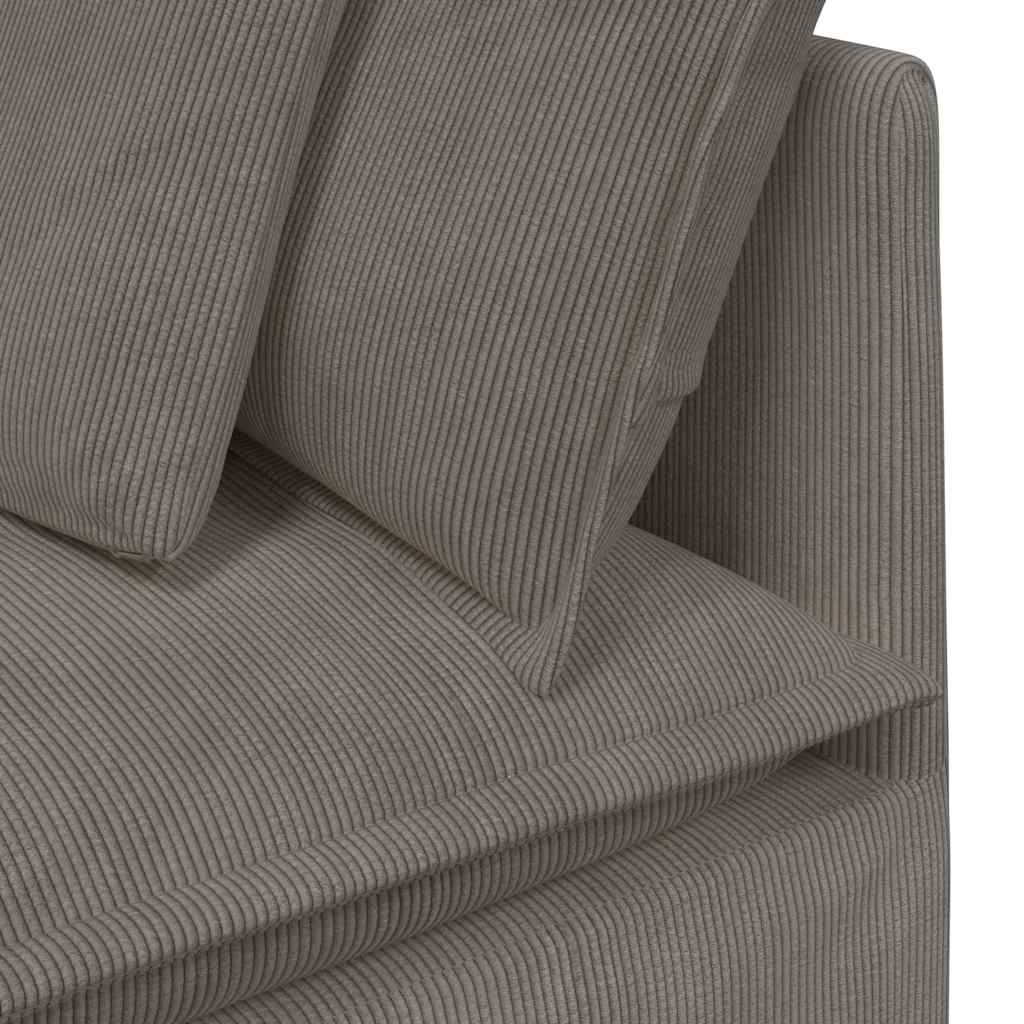 Sofá modular com almofadas tecido corduroy cinzento-claro