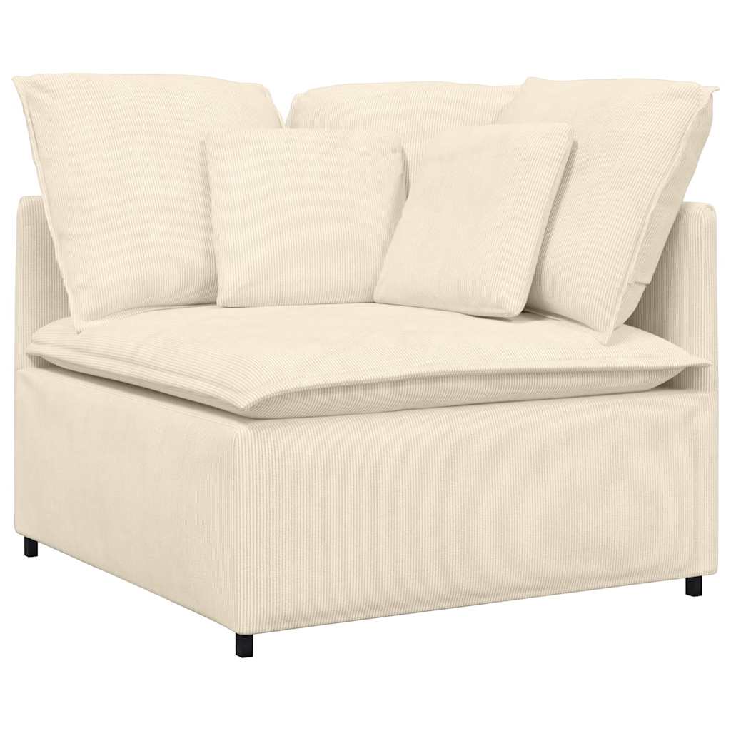 Sofá modular com almofadas tecido corduroy creme