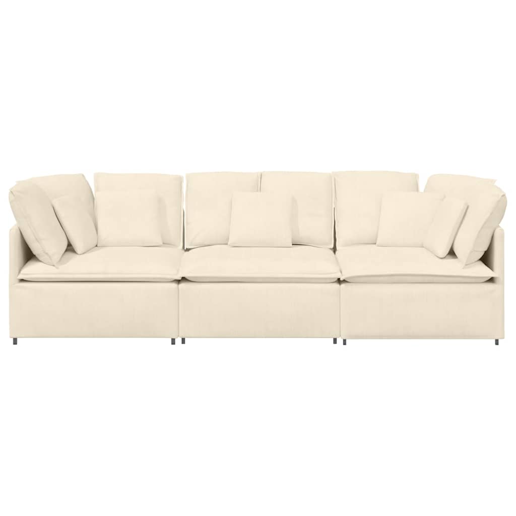 Sofá modular com almofadas tecido corduroy creme