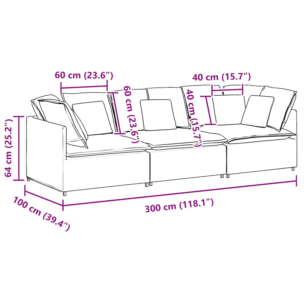 Sofá modular com almofadas tecido corduroy creme