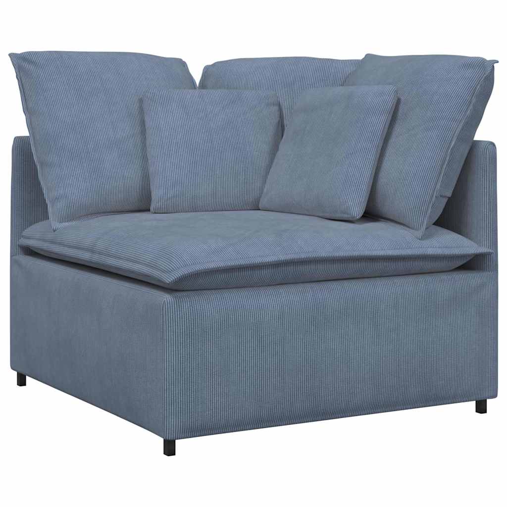 Sofá modular com almofadas tecido corduroy azul