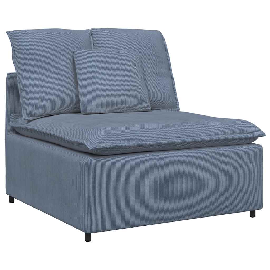 Sofá modular com almofadas tecido corduroy azul